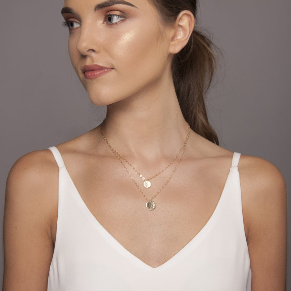 Layered gold deals disc necklace