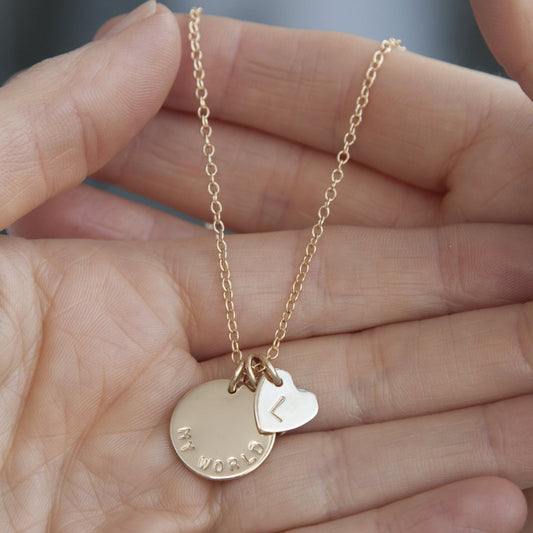 Personalised Necklace with Disc + Hearts in gold - Lulu + Belle Jewellery