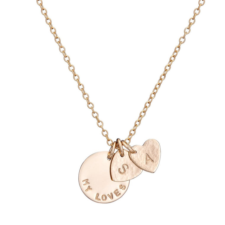 Personalised Necklace with Disc + Hearts in gold - Lulu + Belle Jewellery