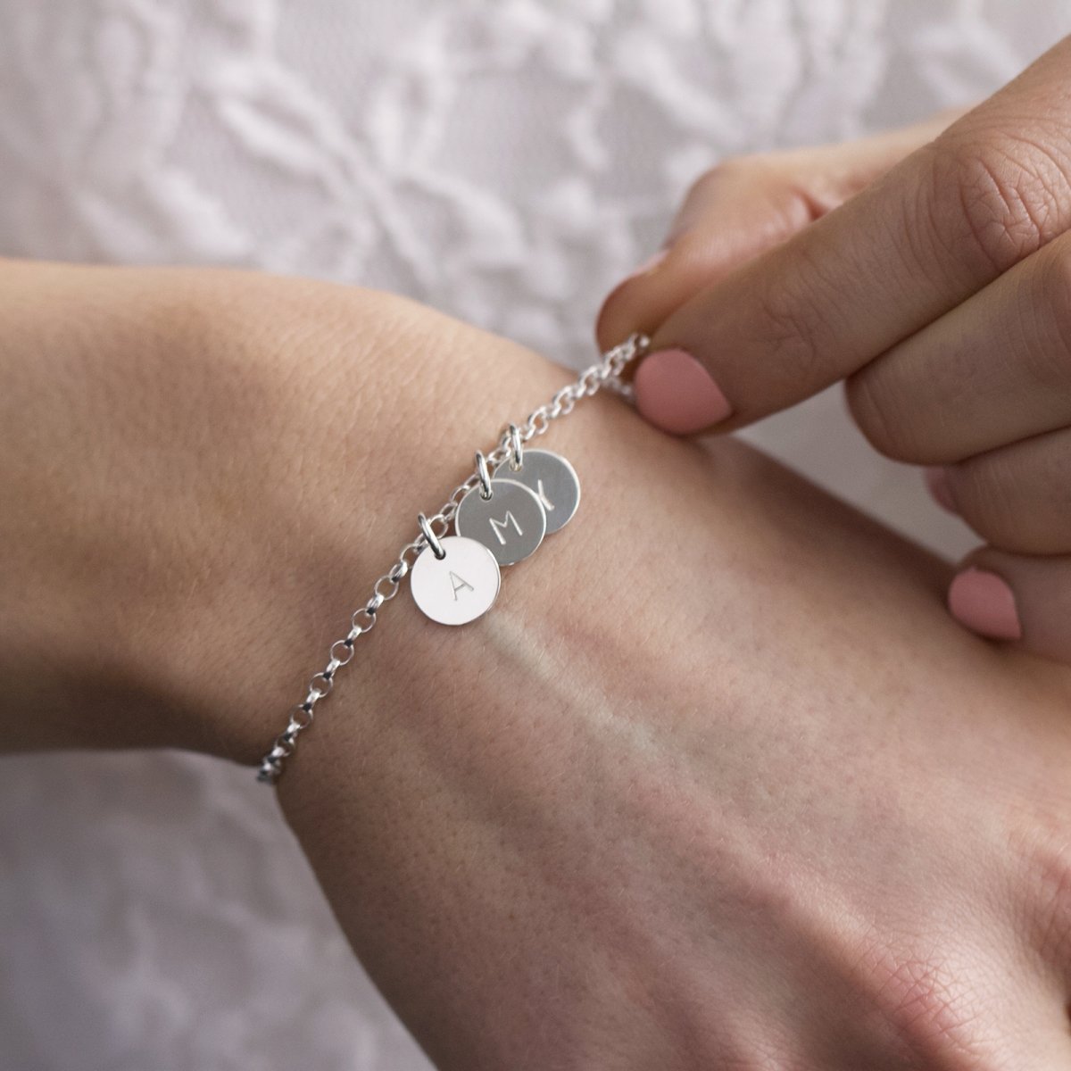 Dainty Beaded Sterling Silver Personalised Bracelet with Engraving | Jewels  4 Girls