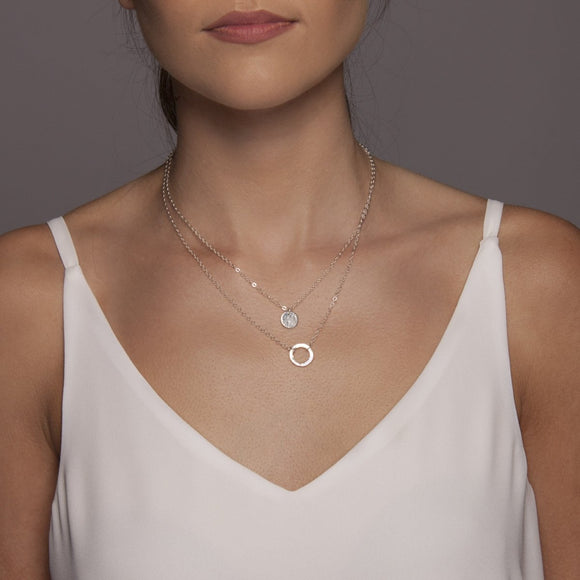 Silver Layered Necklace with Disc and Karma - Lulu + Belle Jewellery