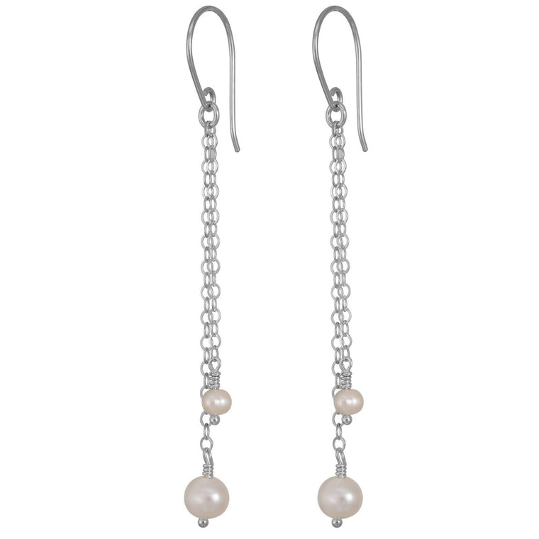 Silver Long Freshwater Pearl Earrings - Lulu + Belle Jewellery