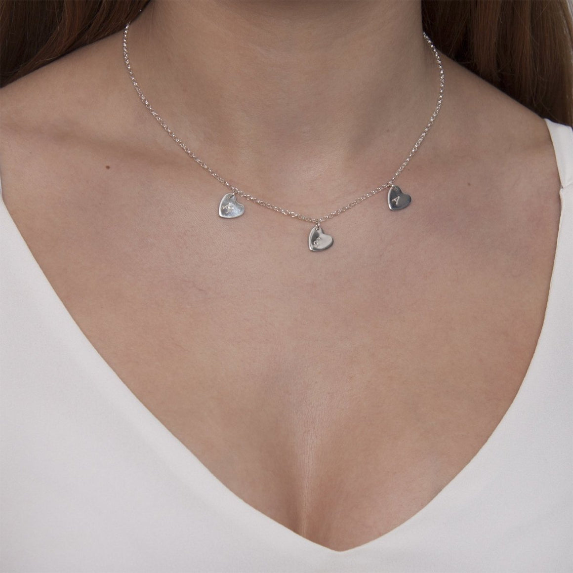 Silver personalised 3 heart necklace