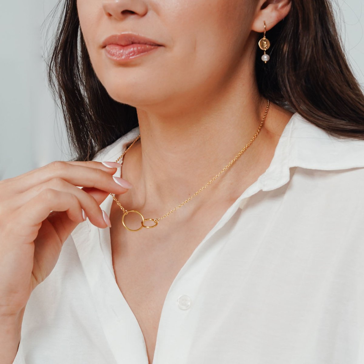 Gold necklace discount with two circles